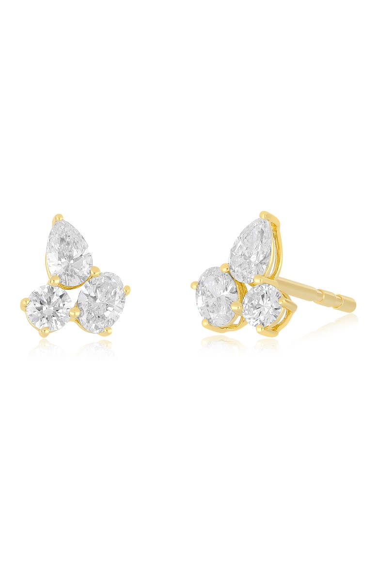 Triple Diamond Cluster Stud Earrings, Main, color, 14K YELLOW GOLD