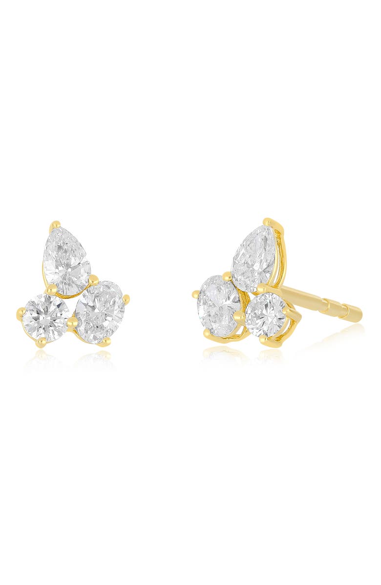 EF Collection Triple Diamond Cluster Stud Earrings, Main, color, 14K Yellow Gold