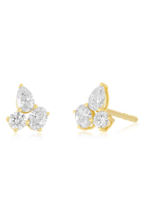 Triple Diamond Cluster Stud Earrings