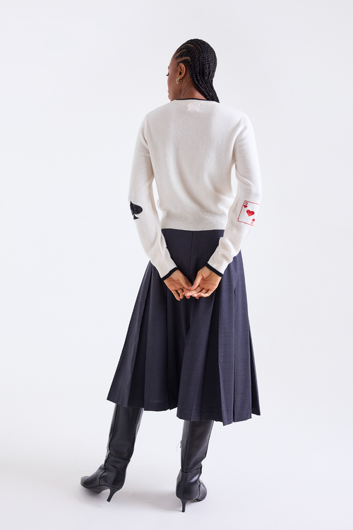 Brodie Pure Cashmere Queen Of Hearts Crew Neck Jumper In White
