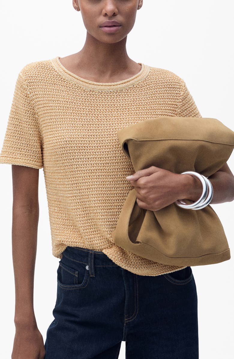 MANGO Dorae Textured Short Sleeve Sweater, Alternate, color, Medium Brown