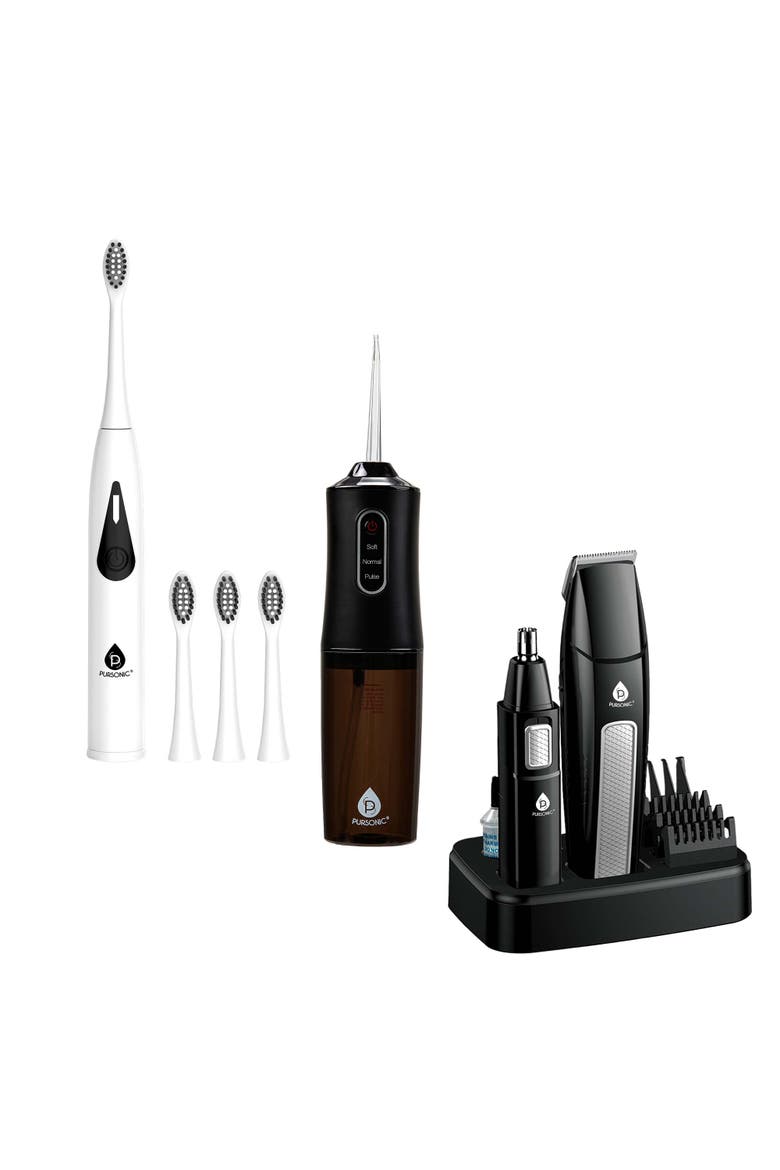 Mario Lopez Ultimate Grooming & Oral Care Bundle Men's Grooming Kit, Triple-Head Electric Tooth Wizard, and USB Water Flosser, Main, color, Black
