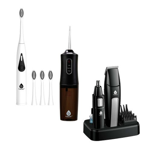 Mario Lopez Ultimate Grooming & Oral Care Bundle Men's Grooming Kit, Triple-Head Electric Tooth Wizard, and USB Water Flosser
