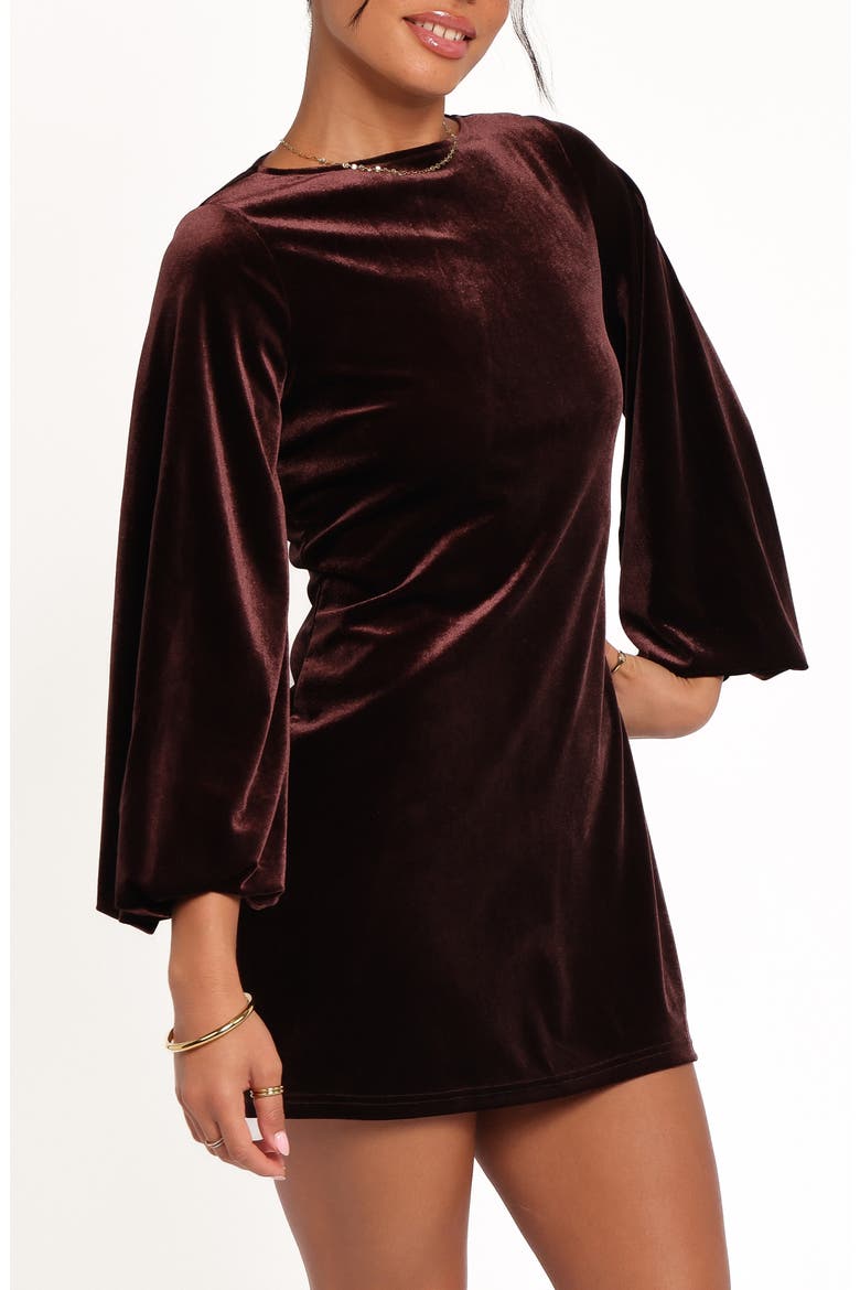 Twylar Long Sleeve Velvet Minidress, Alternate, color, BROWN