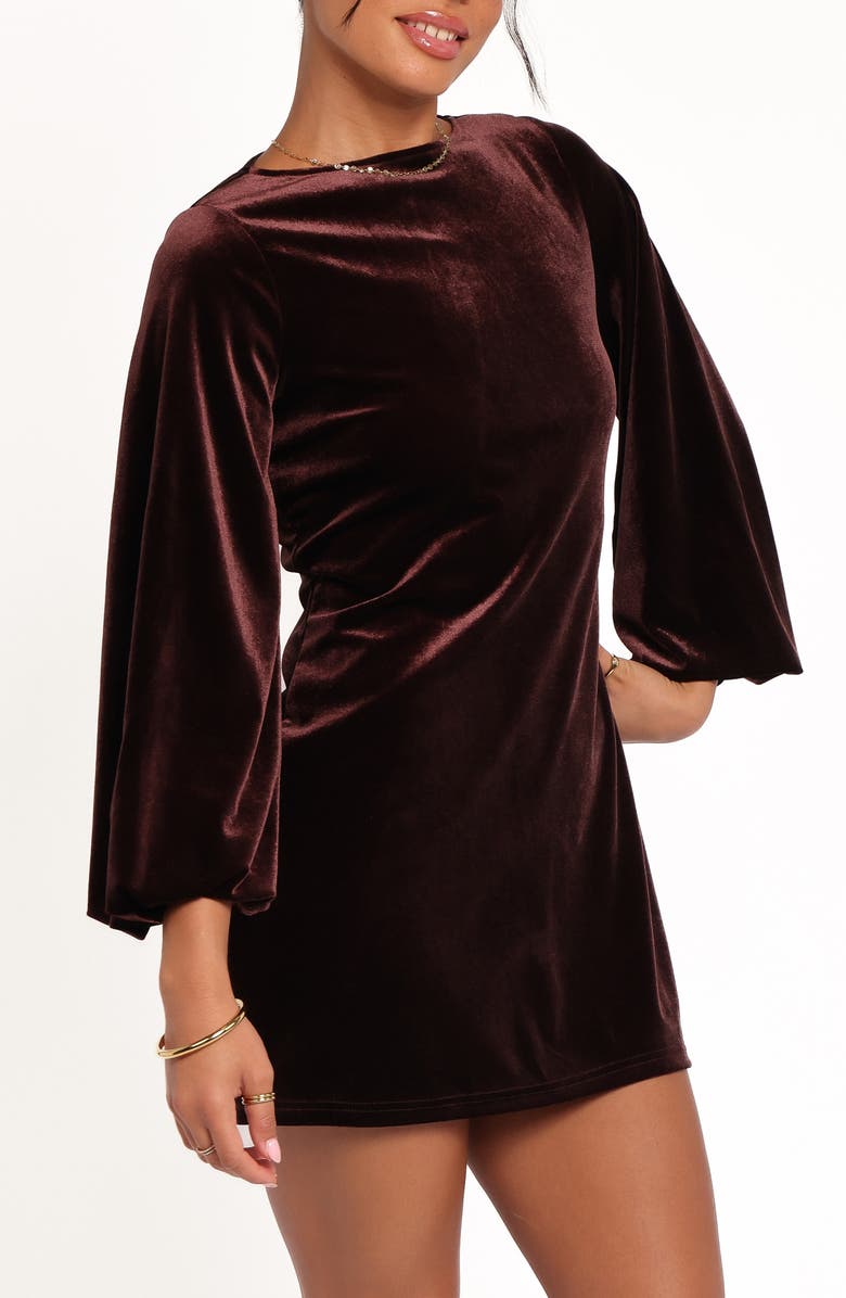 Petal & Pup Twylar Long Sleeve Velvet Minidress, Alternate, color, Brown