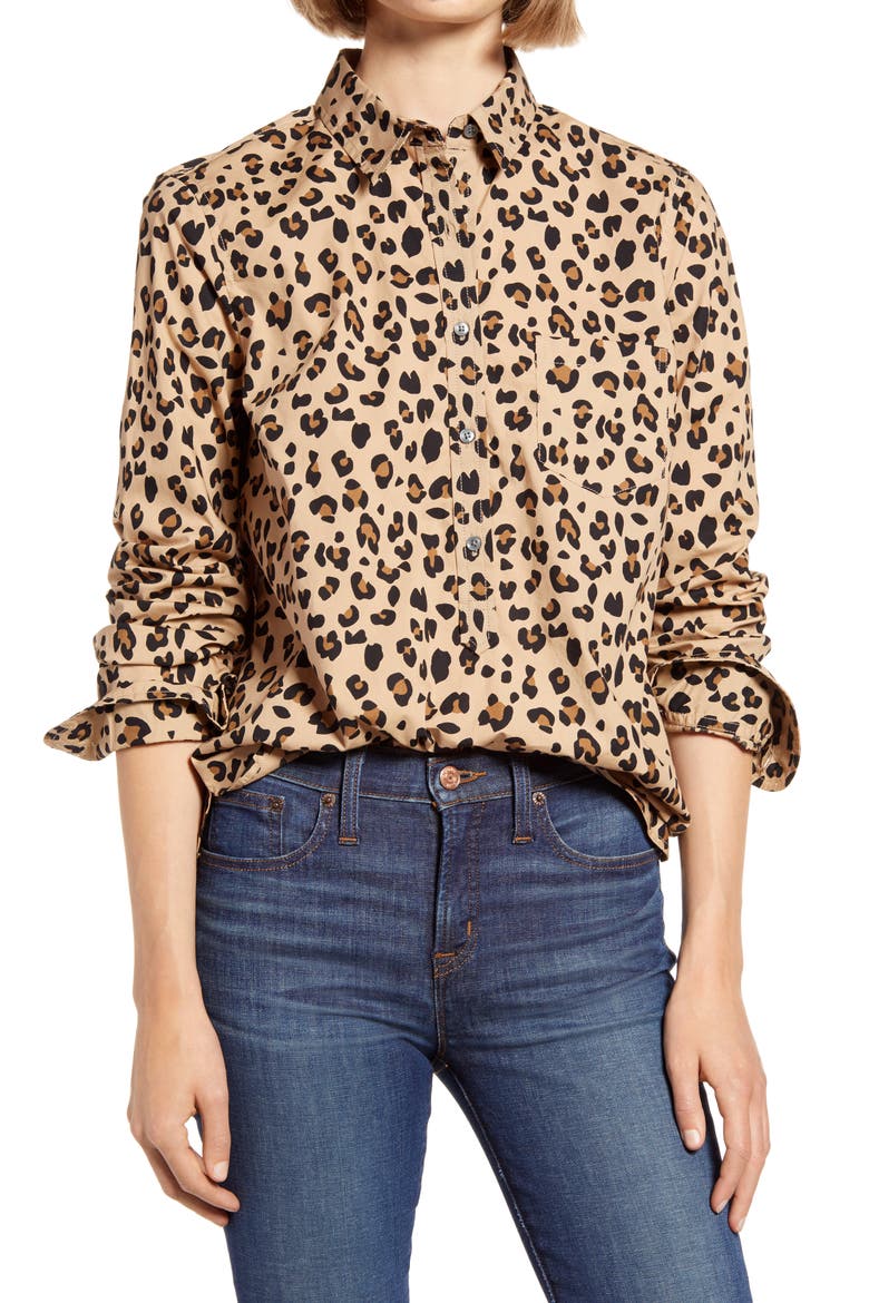 Print Cotton Poplin Popover Top (Nordstrom Exclusive), Main, color, MOD CAMEL