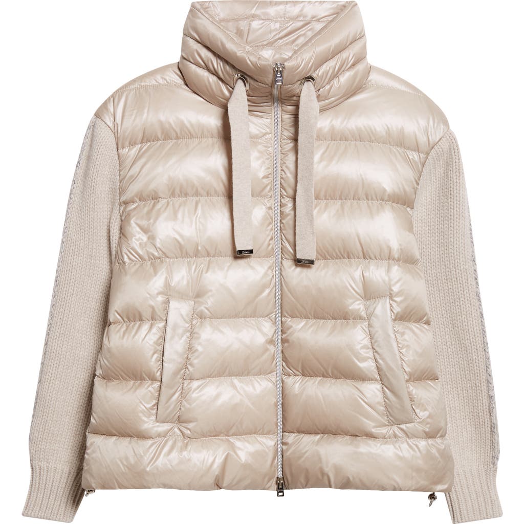 Herno Beige Down Jacket With Knitted In Neutral