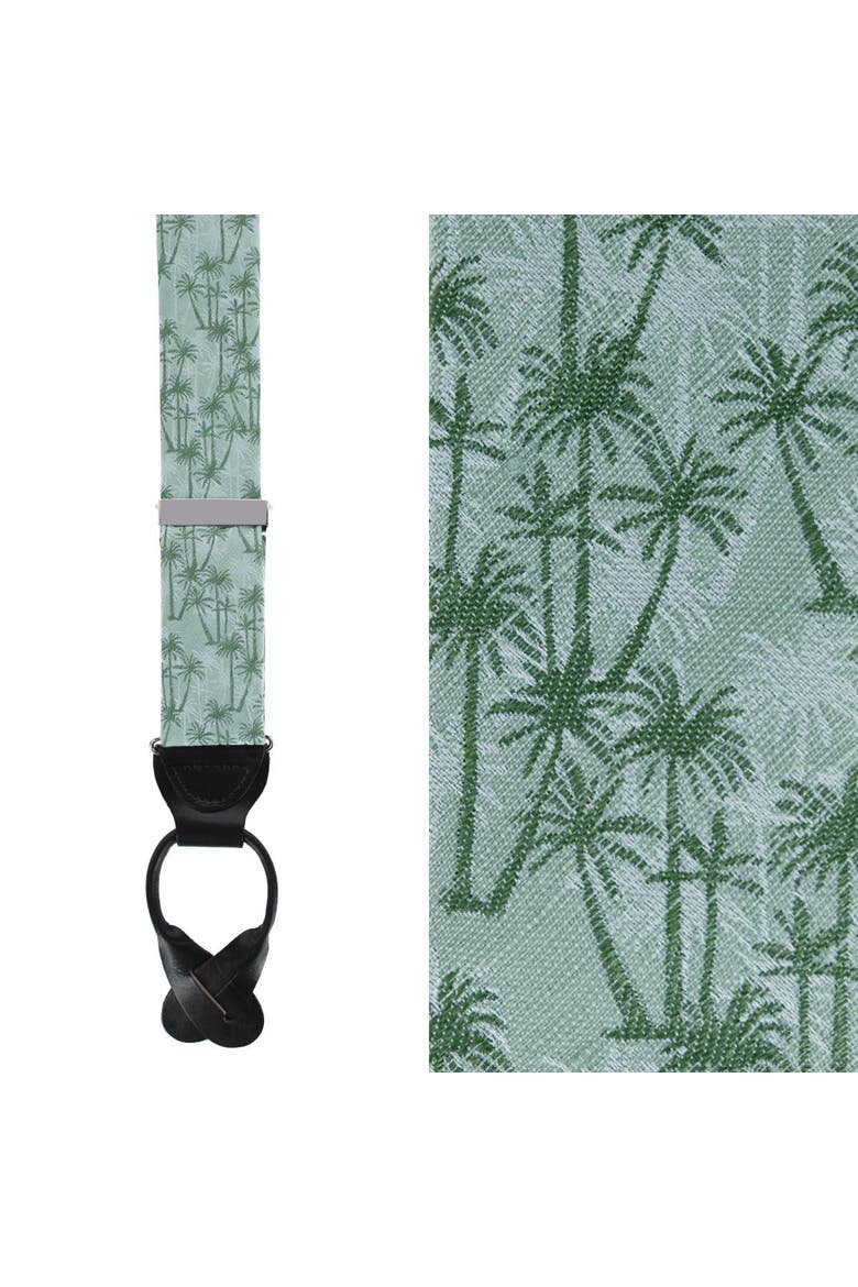 Nohea Palm Tree Linen Blend Novelty Button End Suspenders, Main, color, Green