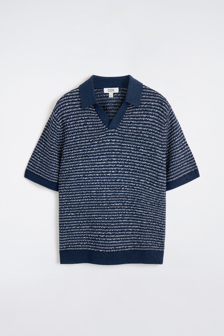 Open-knit Polo Shirt, Alternate, color, NAVY / WHITE / STRIPED