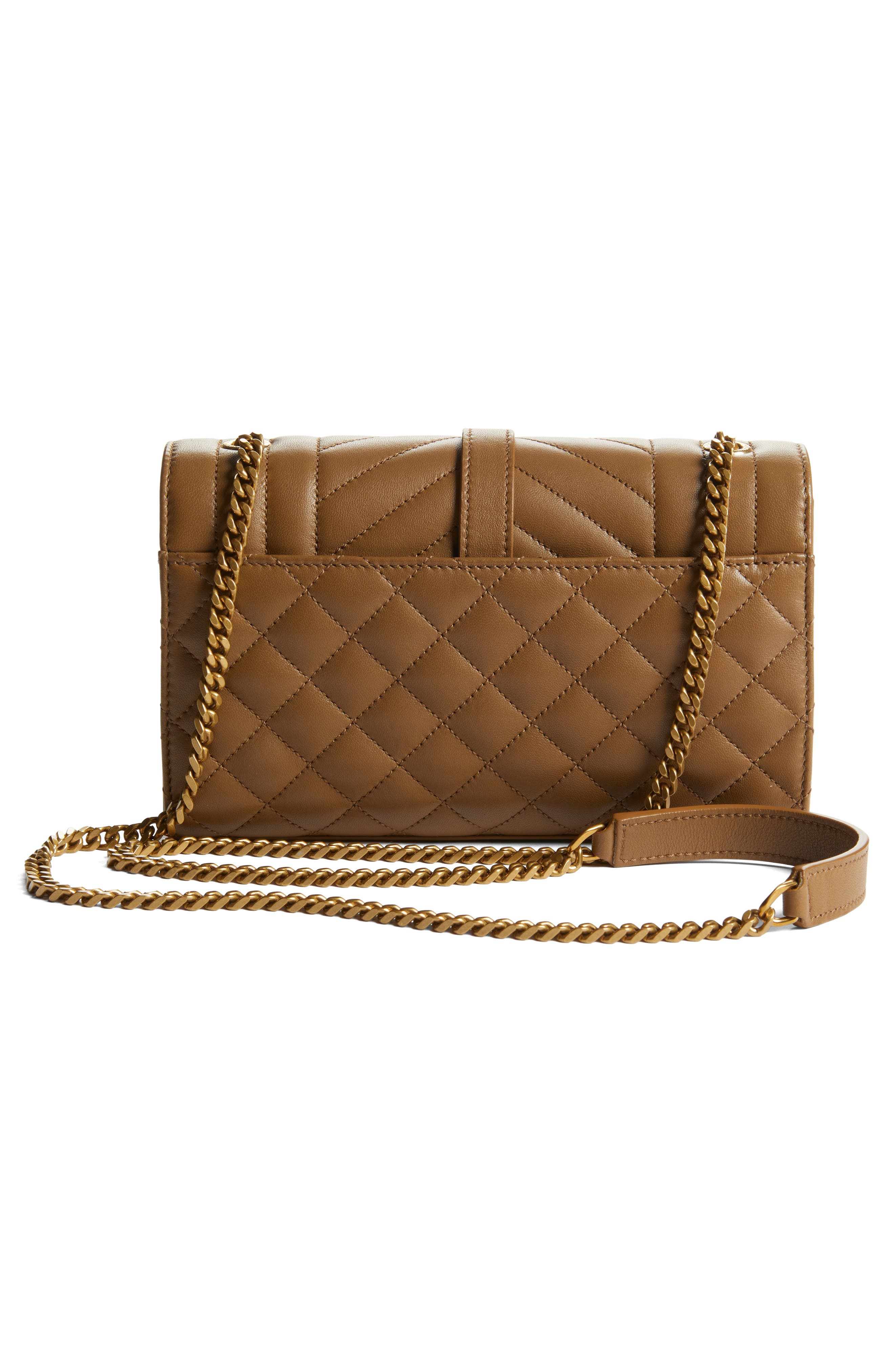 Saint Laurent Small Envelope Chain Strap Leather Shoulder Bag, Alternate, color, Dark Cork