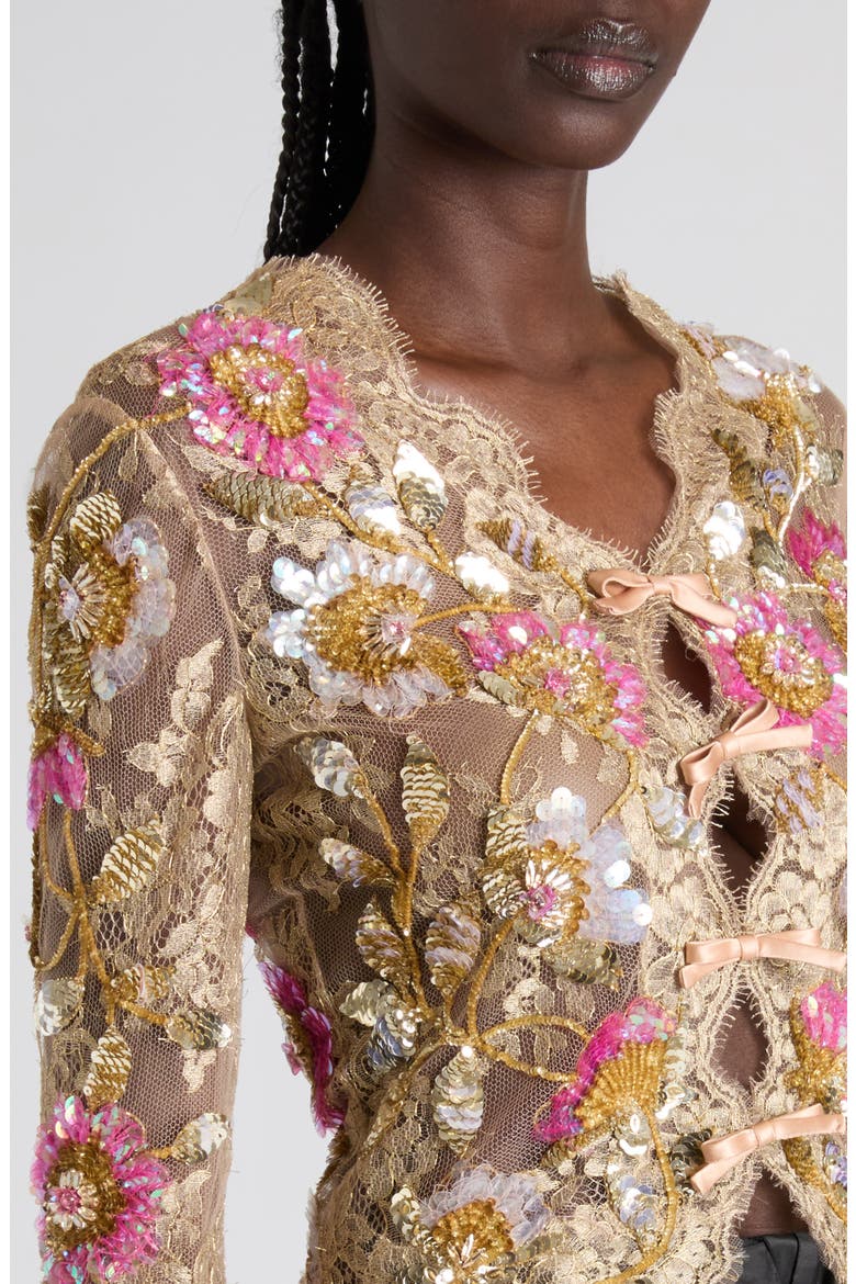 Embroidered Silk Lace Top, Alternate, color, GOLD