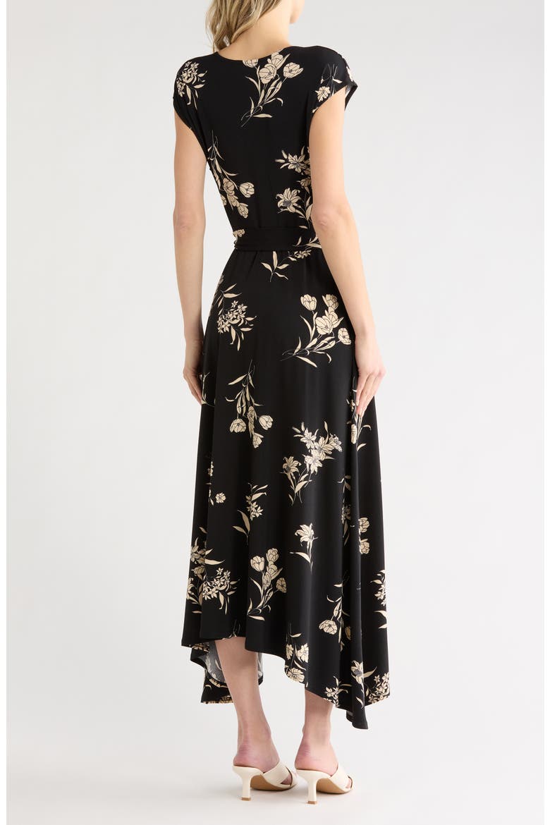 Belted Cowl Neck Handkerchief Dress, Alternate, color, FLORAL BLACK GROUND