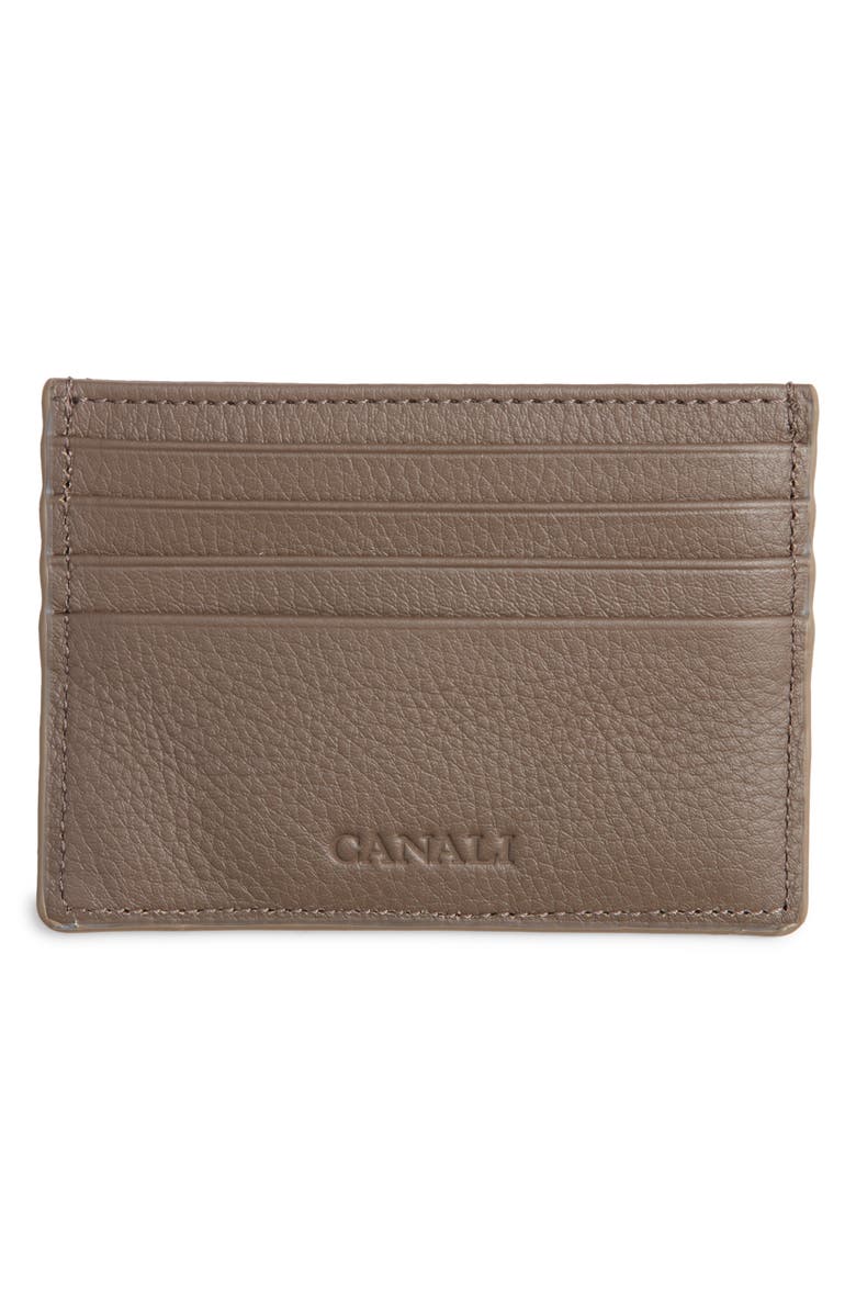 Canali Tumbled Calfskin Card Holder, Main, color, Dark Beige