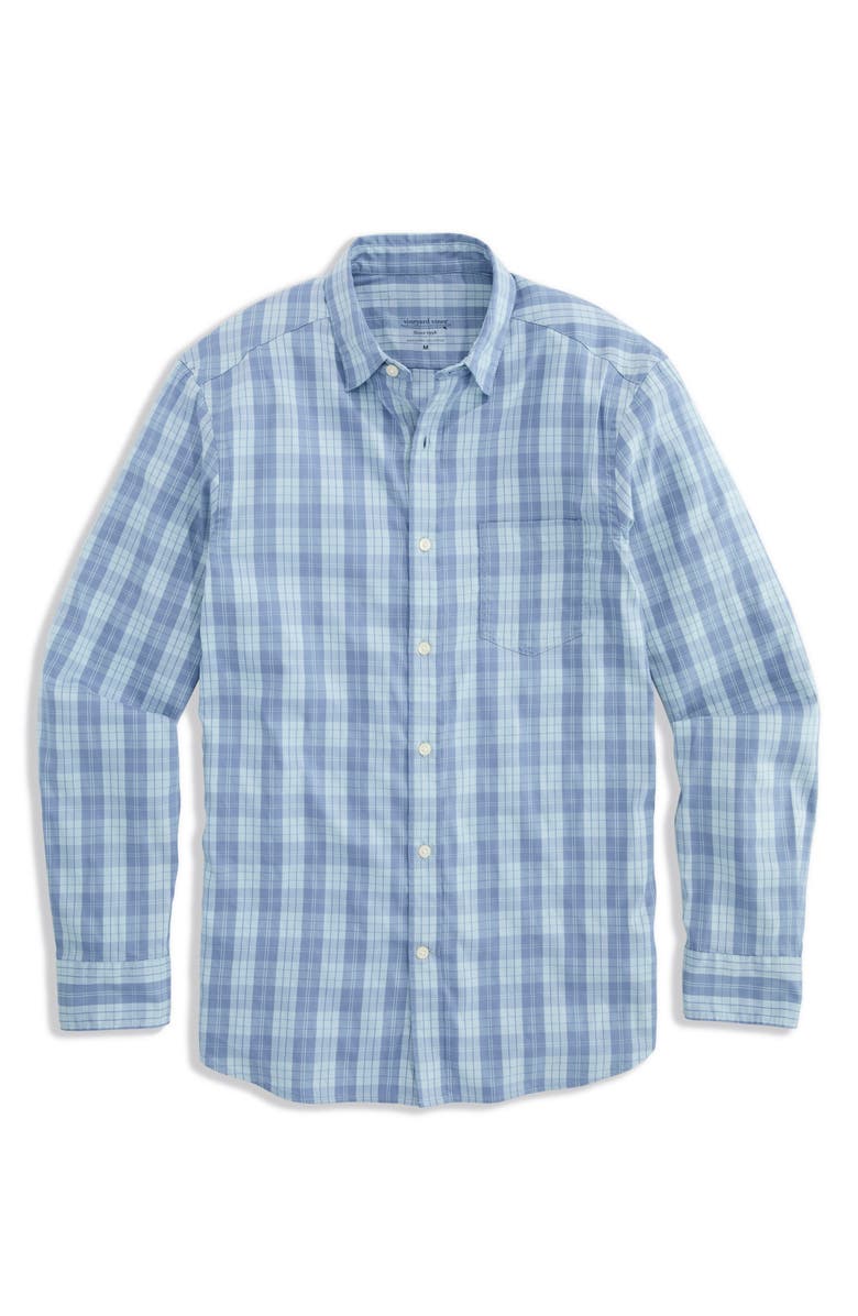 vineyard vines Carysfort Plaid Performance Button-Up Shirt, Main, color, Del Mar Blue