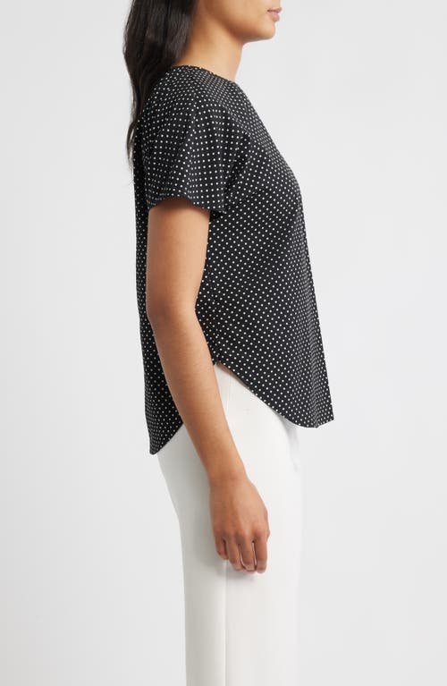 Anne Klein Polka Dot Short Sleeve Top In Black