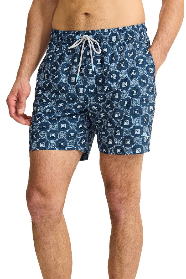 Naples Barcelos Tiles 6-Inch Performance Swim Trunks, Main, color, DRESS BLUES