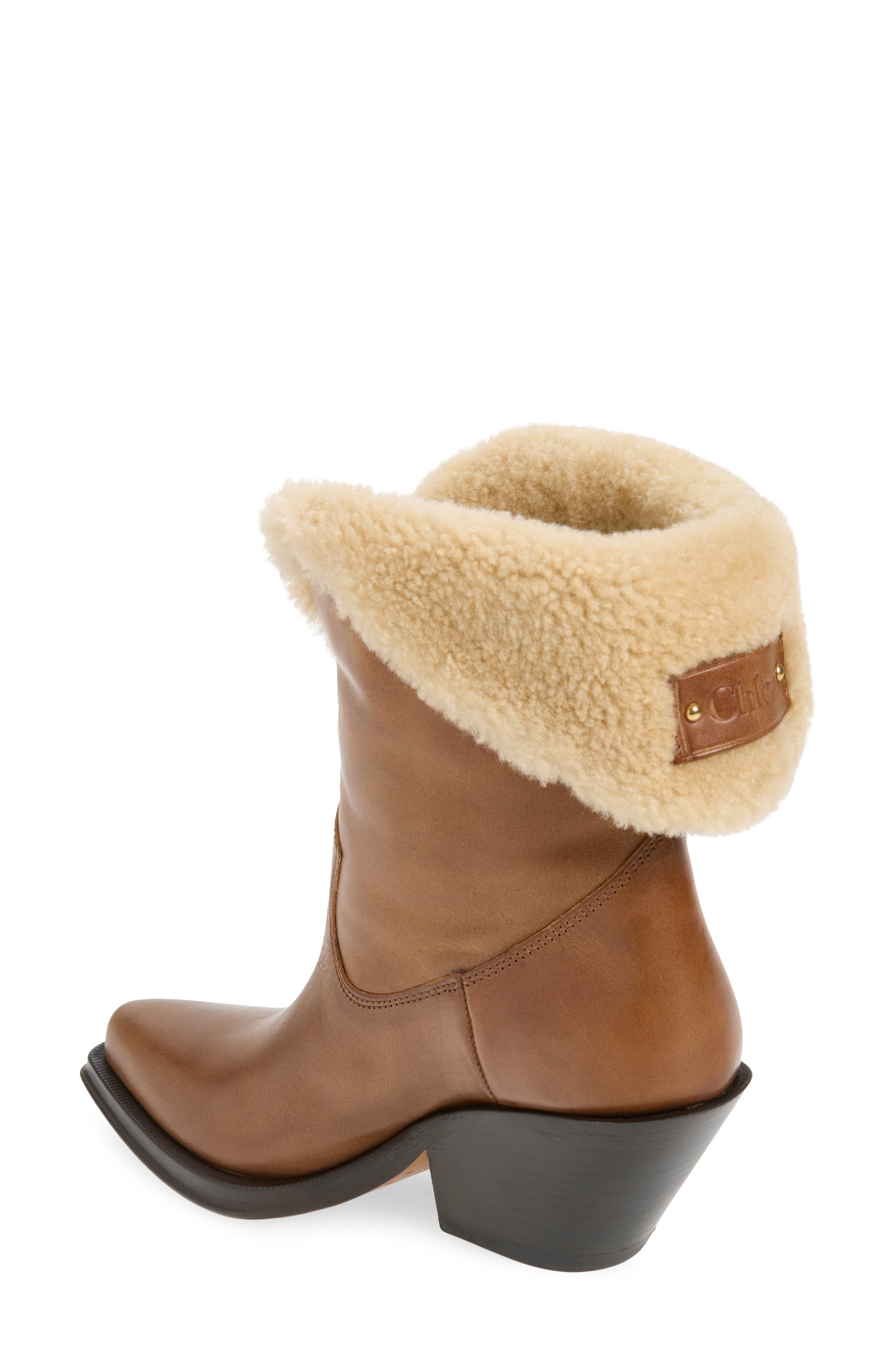Azelan Genuine Shearling Cuff Western Boot, Alternate, color, AMBER BROWN
