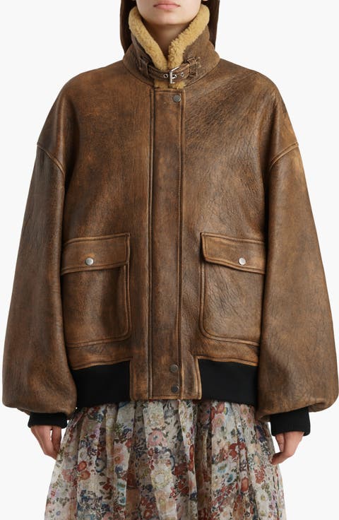 Sandor Distressed Leather Bomber Jacket