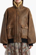Khaite Sandor Distressed Leather Bomber Jacket