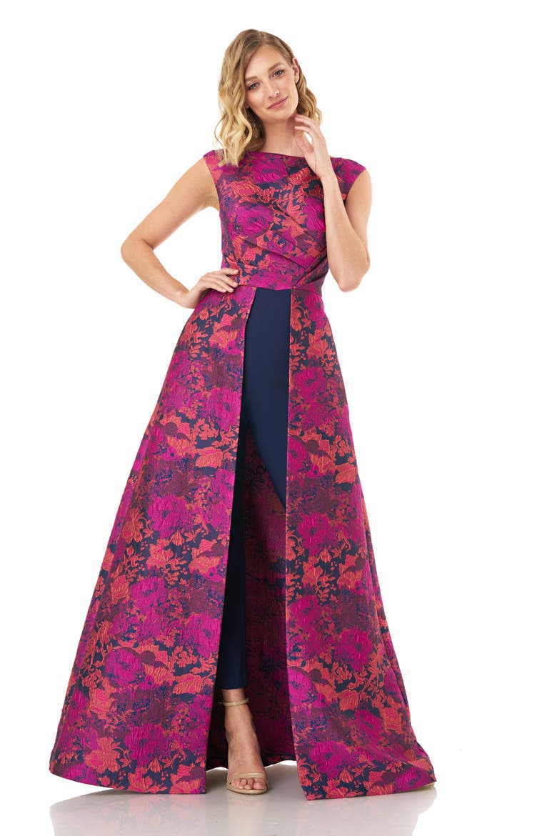 Poppy Jacquard & Stretch Crepe Maxi Romper, Alternate, color, FUCHSIA MULTI
