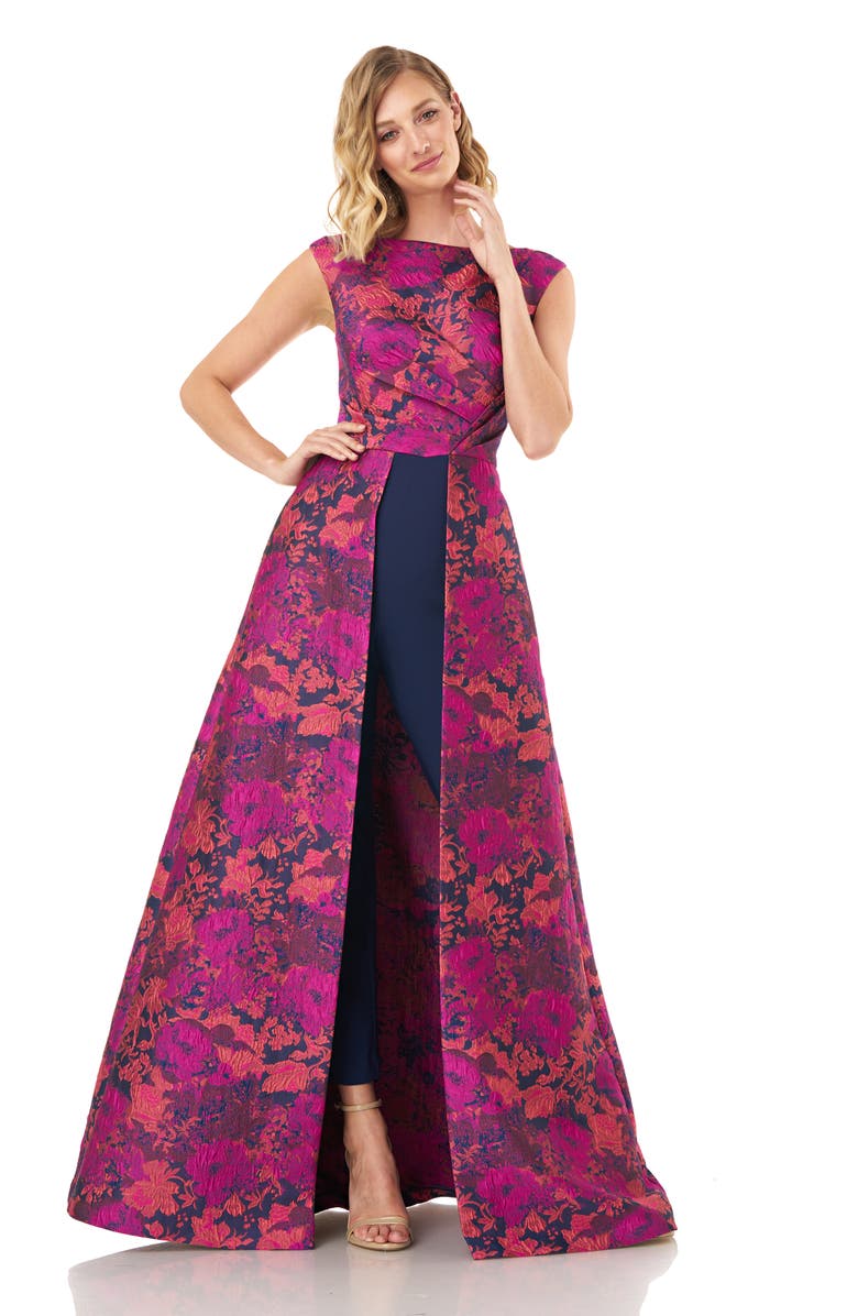 Kay Unger Poppy Jacquard & Stretch Crepe Maxi Romper, Alternate, color, 