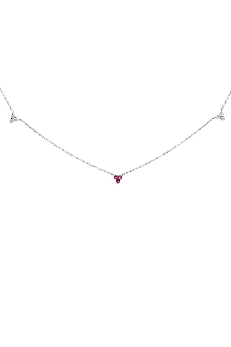 14K White Gold 1/5 Cttw Diamond and Ruby Tri Station Necklace, Main, color, White Gold