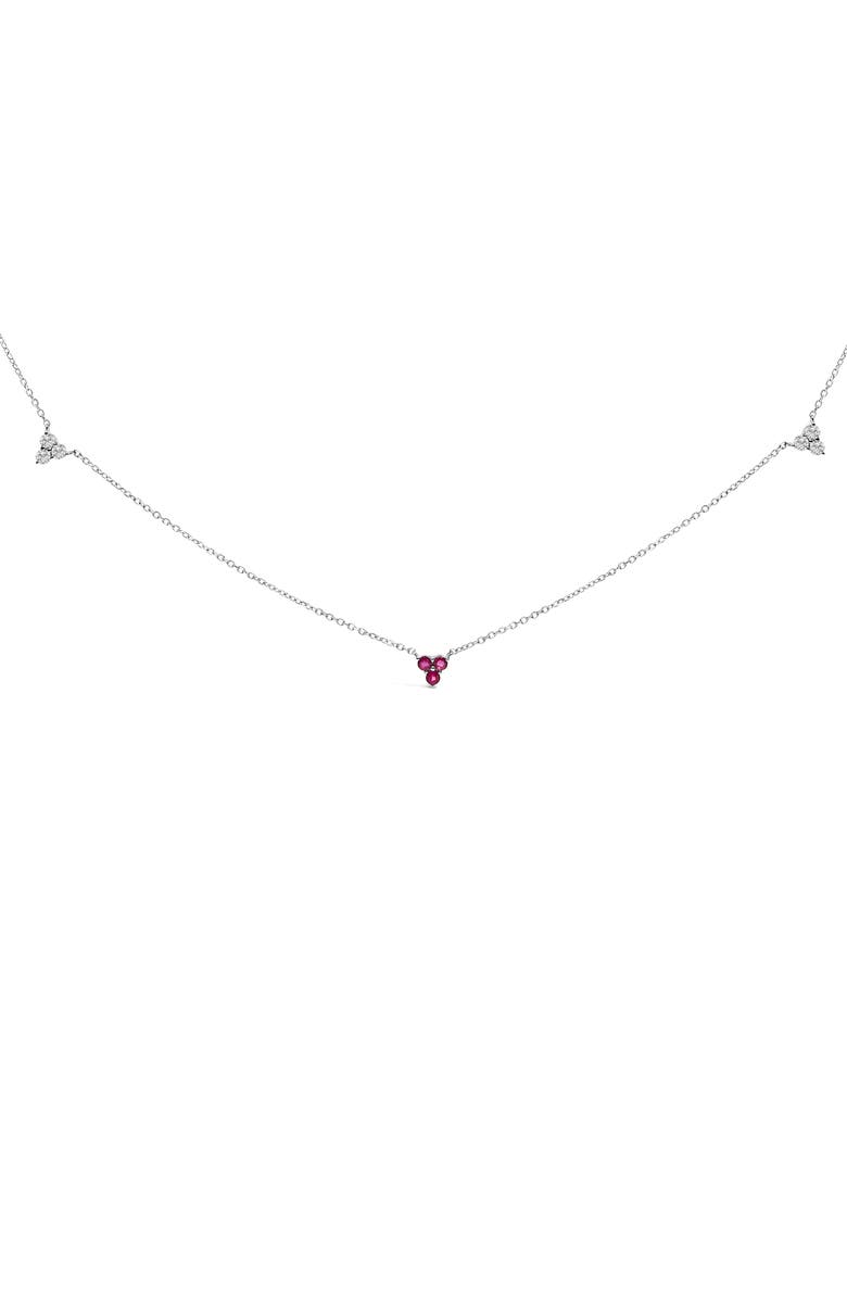 Haus of Brilliance 14K White Gold 1/5 Cttw Diamond and Ruby Tri Station Necklace, Main, color, White Gold