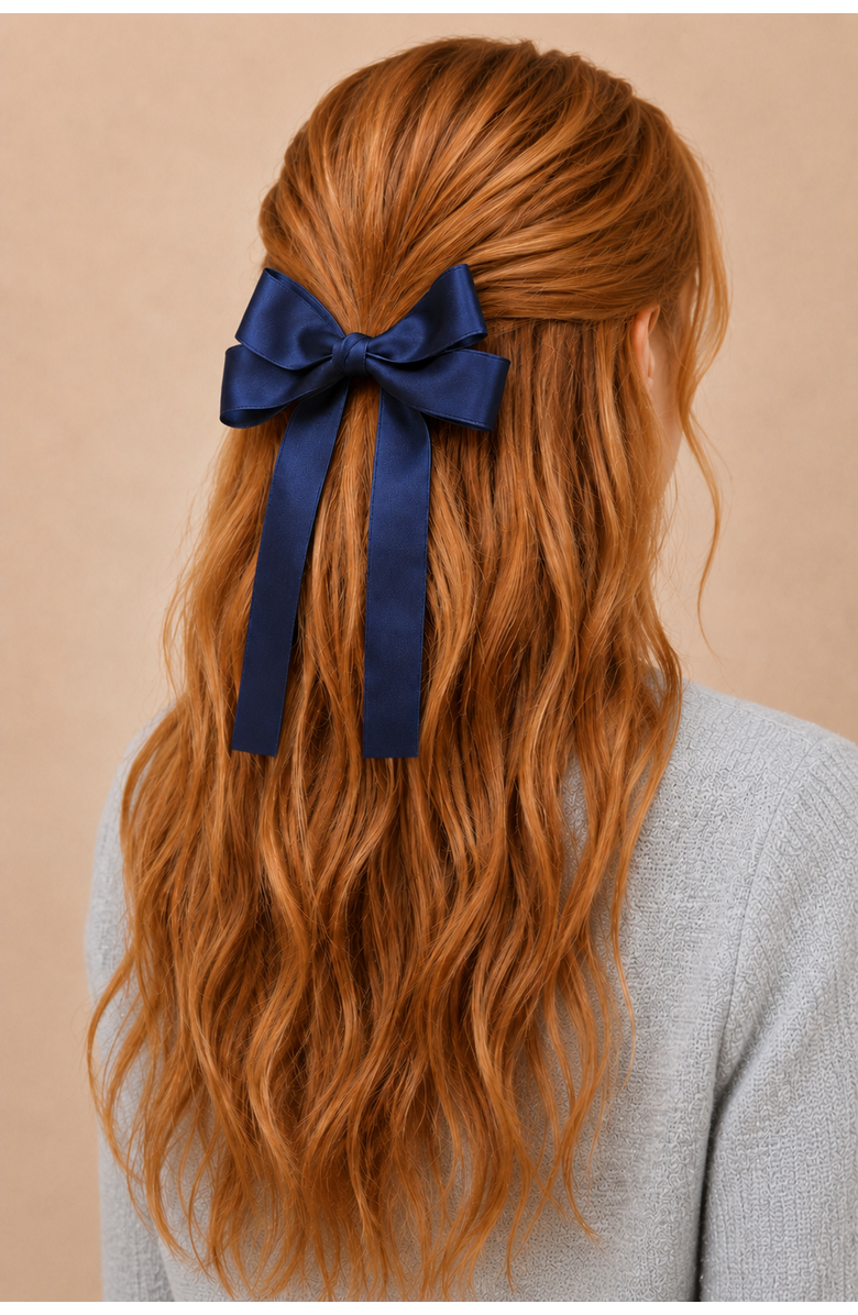 Puttisu Classic Long Ribbon Bow Clip Gift Set with Tin Case, Alternate, color, Navy Blue