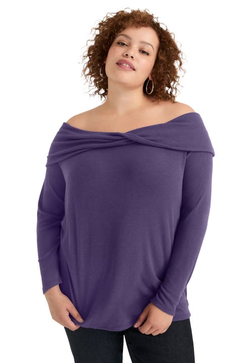 June + Vie Off-the-shoulder Top In Purple