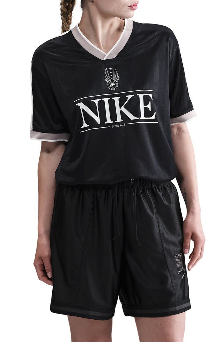 Nike Sportswear V-Neck Graphic Jersey, Main, color, Black/ Sail/ College Grey