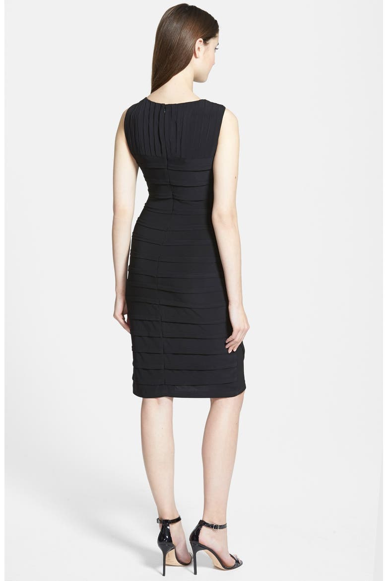 V-Neck Shutter Pleat Sheath Dress, Alternate, color, BLACK