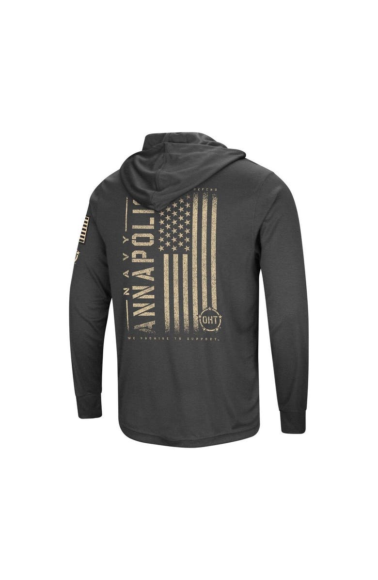 COLOSSEUM Men's Colosseum Heather Black Navy Midshipmen Team OHT Military Appreciation Long Sleeve Hoodie T-Shirt, Alternate, color, 