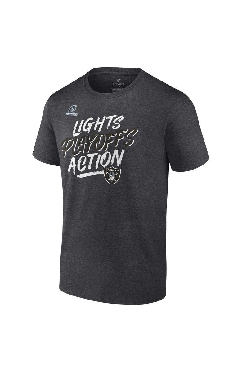 FANATICS Men's Fanatics Branded Heathered Charcoal Las Vegas Raiders 2021 NFL Playoffs Bound Lights Action T-Shirt, Alternate, color, 
