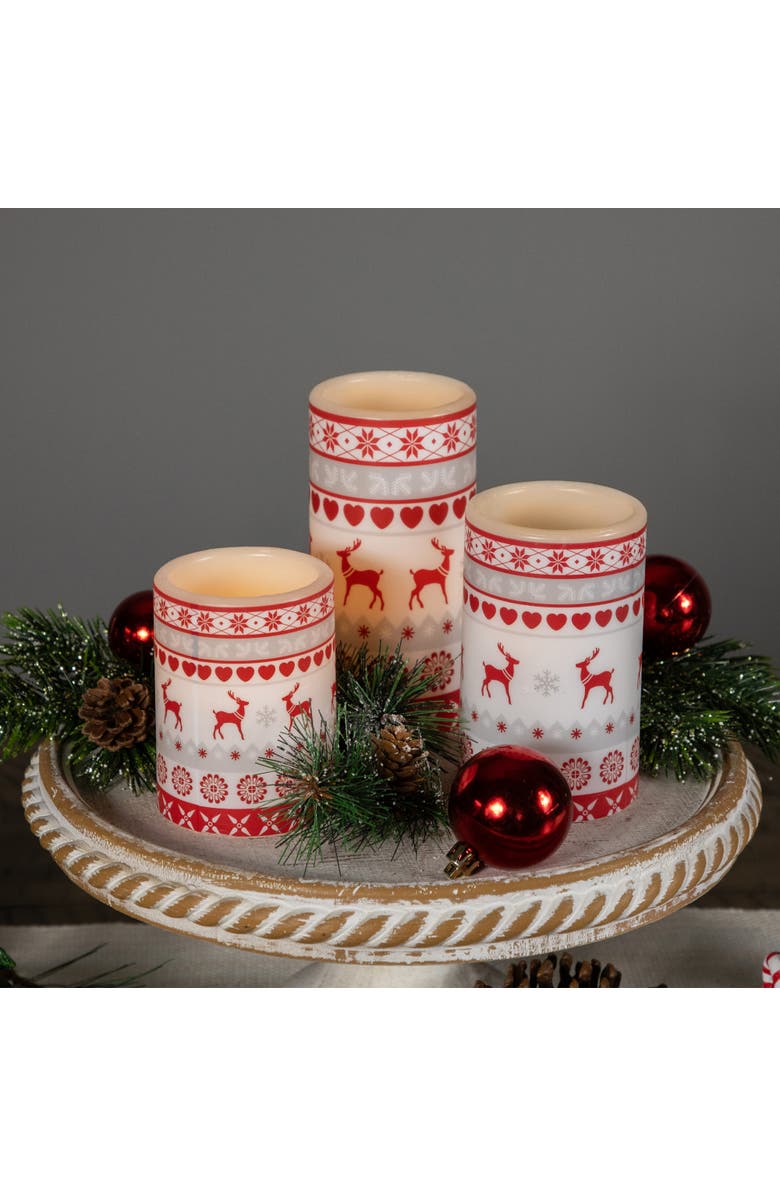 Northlight LED Flameless Flickering Nordic Reindeer Wax Pillar Christmas Candles - 6" - Set of 3, Alternate, color, White