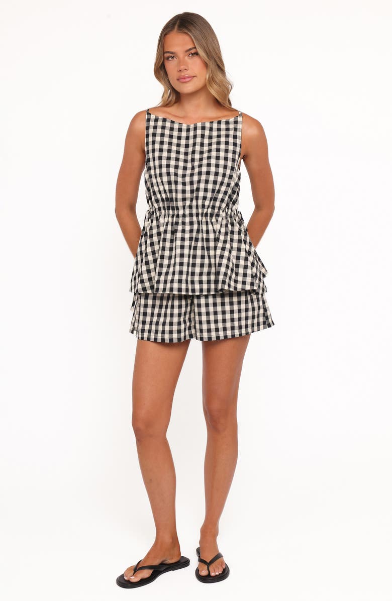 Petal & Pup Rory Gingham Cotton Peplum Tank, Alternate, color, Black Gingham