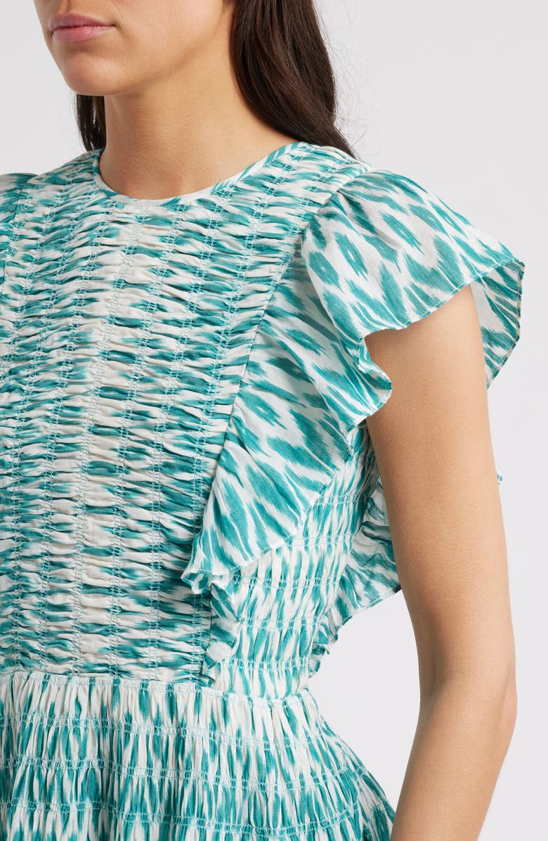 Saylor Azalea Ikat Ruffle Minidress, Alternate, color, Teal/Crme