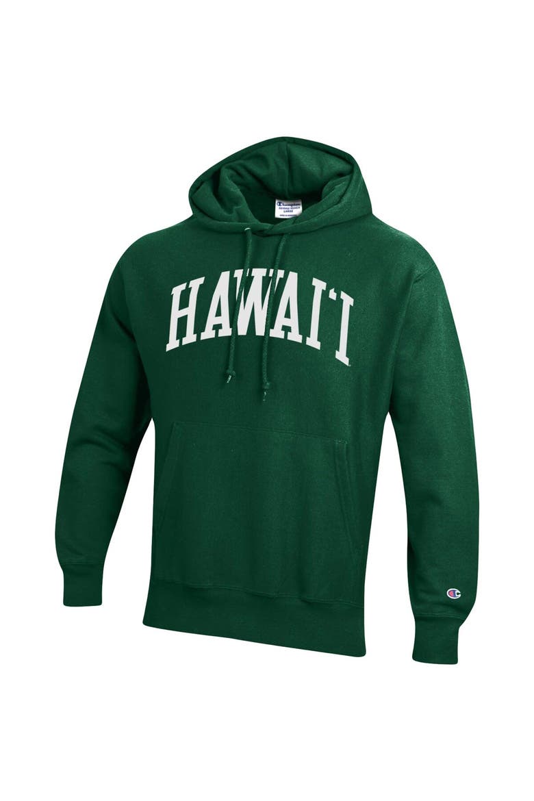 Men's Champion Green Hawaii Warriors Team Arch Reverse Weave Pullover Hoodie, Alternate, color, Green