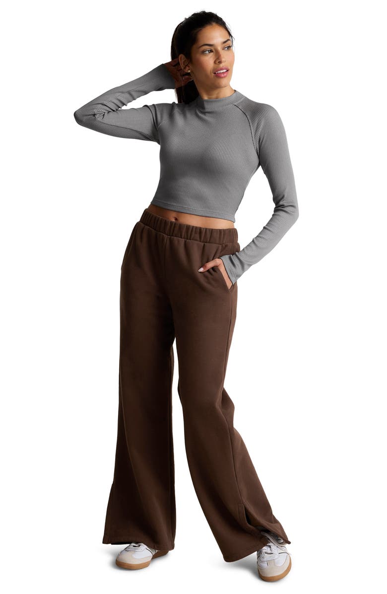 Beyond Yoga Contours Rib Mock Neck Crop Top, Alternate, color, Stone Gray