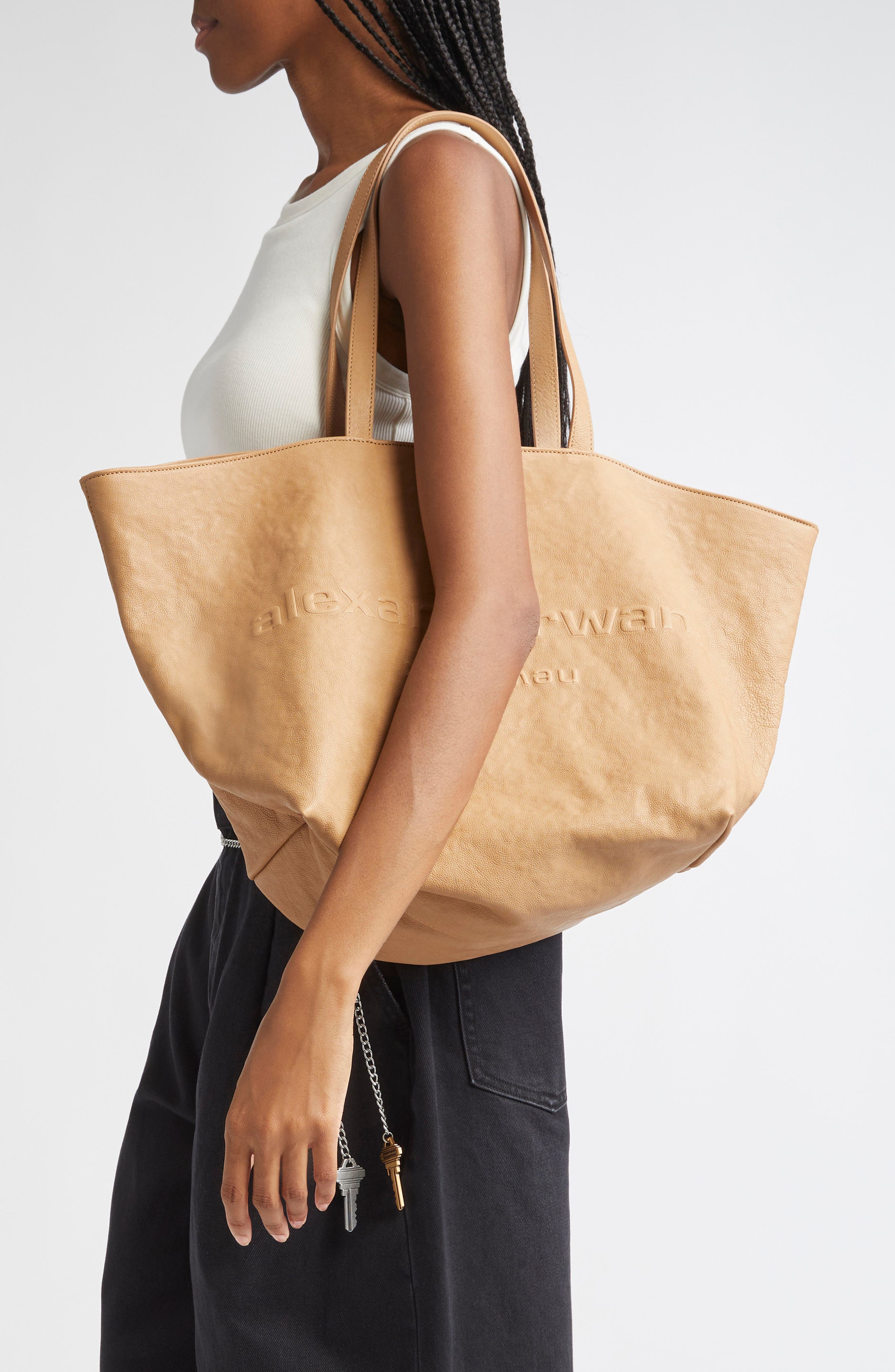 Alexander Wang Punch Logo Crinkled Leather Tote, Alternate, color, 