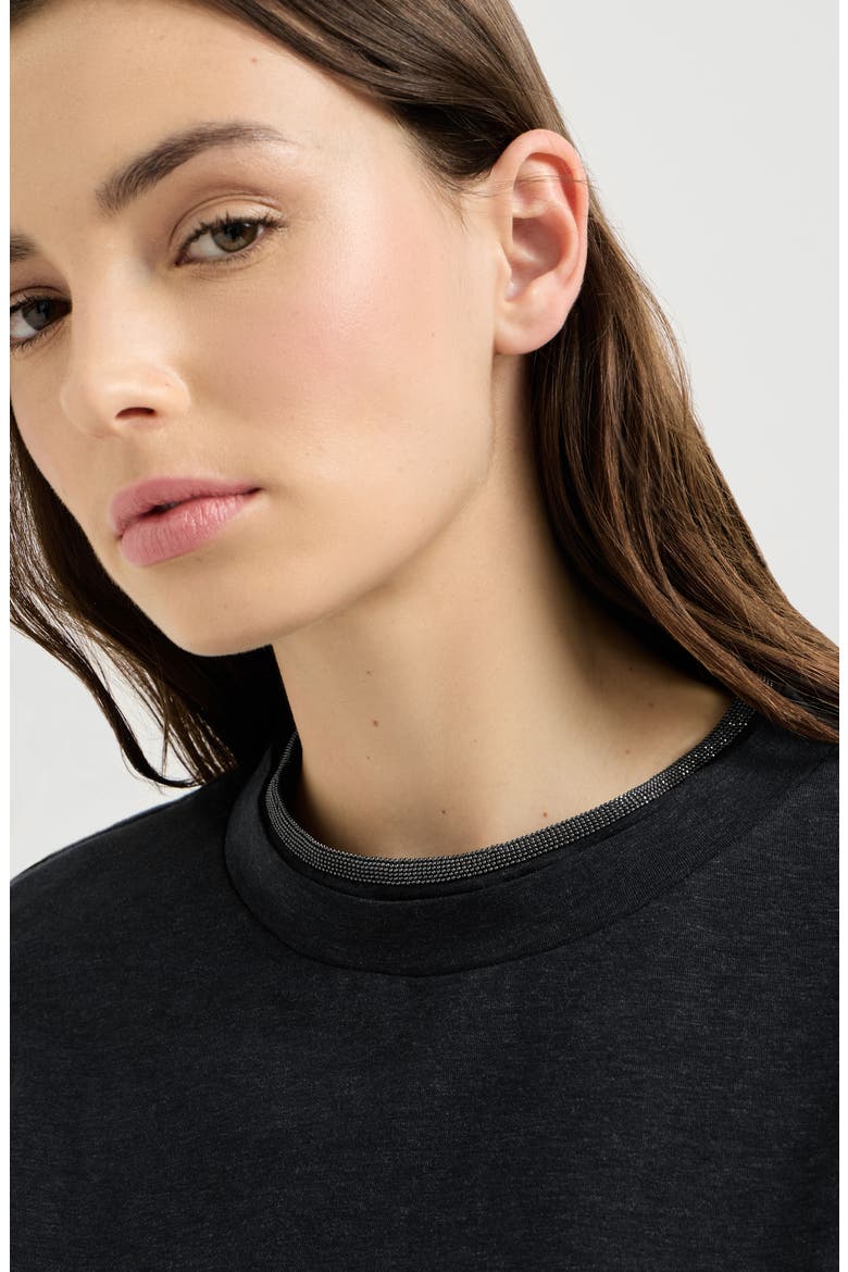 Stretch cotton jersey t-shirt with monili, Alternate, color, Anthracite