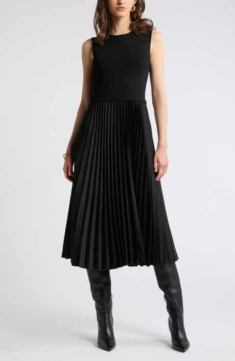 Nordstrom Pleated Mixed Media Midi Dress