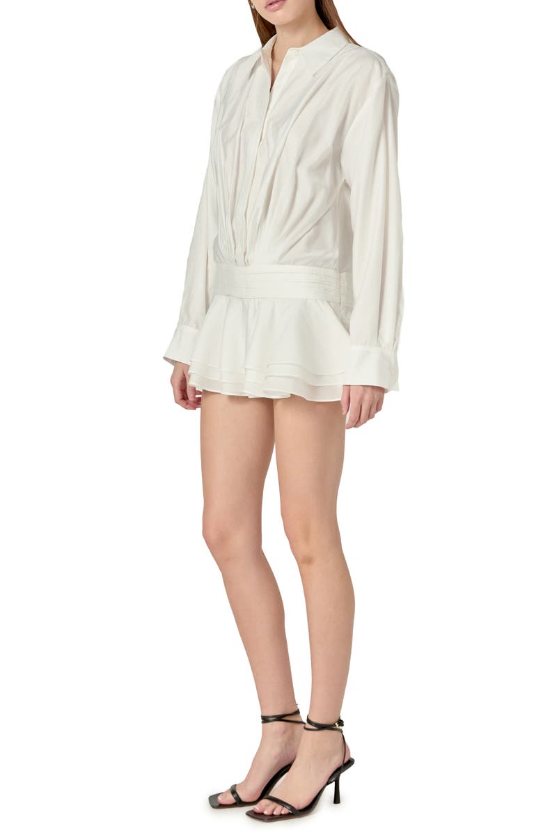 English Factory Ruffled Long Sleeve Micro-Mini Romper, Alternate, color, Off White