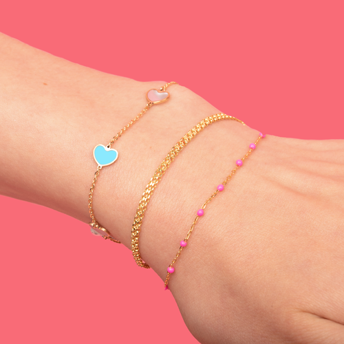 The Lovery Fine Jewelry Mother Of Pearl And Turquoise Mixed Heart Station Bracelet In Gold