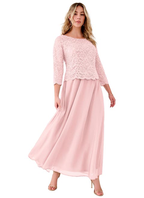 Extended Plus Size Sequin Lace Three Quarter Sleeve A Line Gown