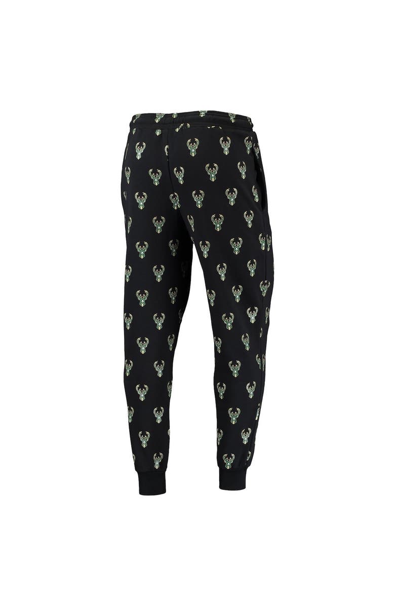 THE WILD COLLECTIVE Black Milwaukee Bucks Allover Logo Jogger Pants, Alternate, color, Black