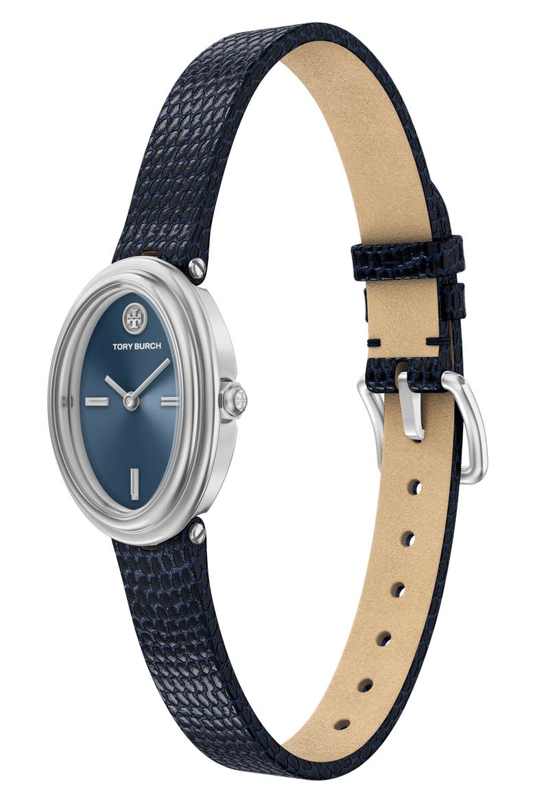 The Oval Leather Strap Watch, 22mm x 28mm, Alternate, color, BLUE