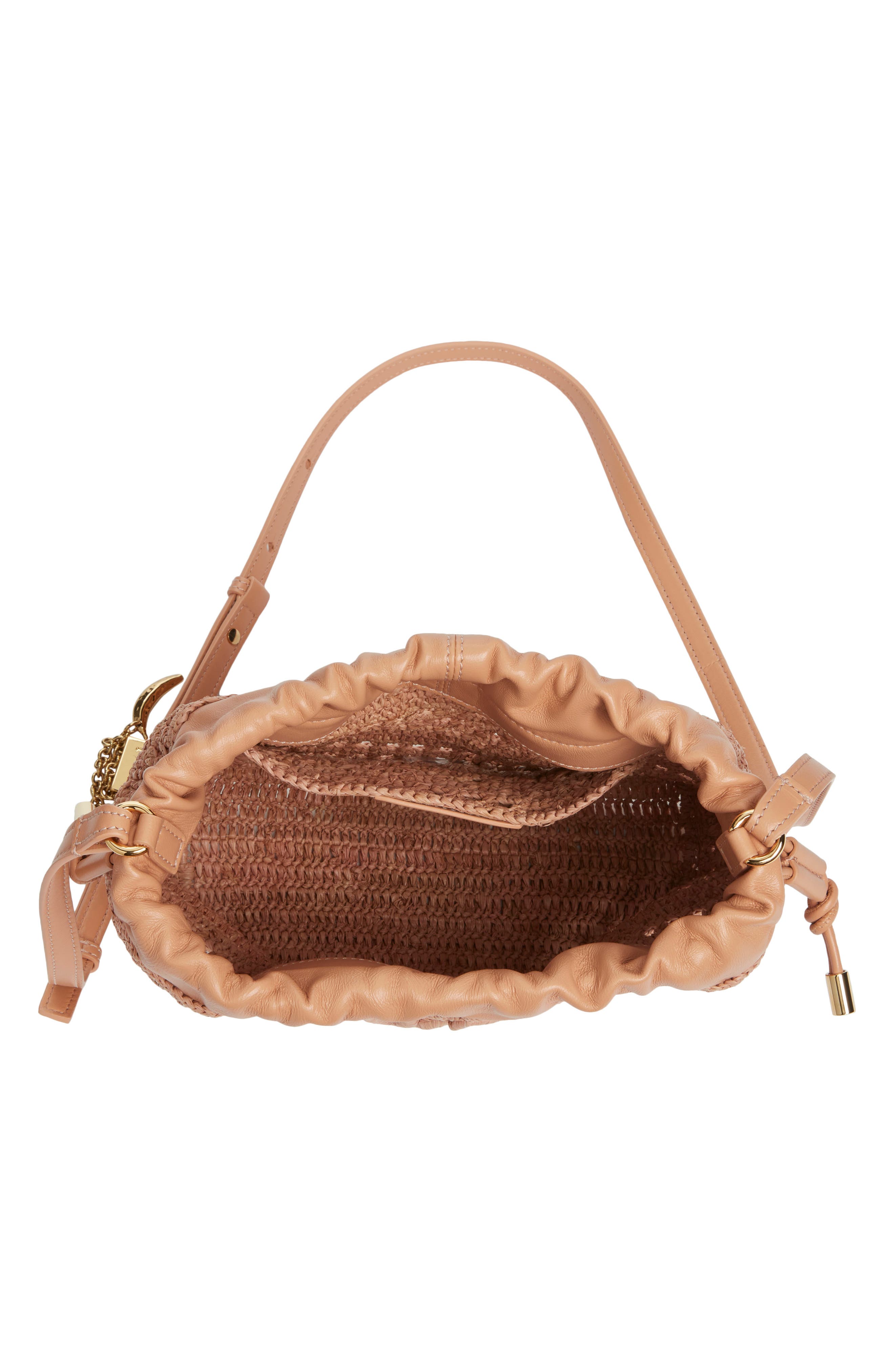 Chloé Mini Summer Banana Woven Raffia Drawstring Shoulder Bag, Alternate, color, Summery Beige