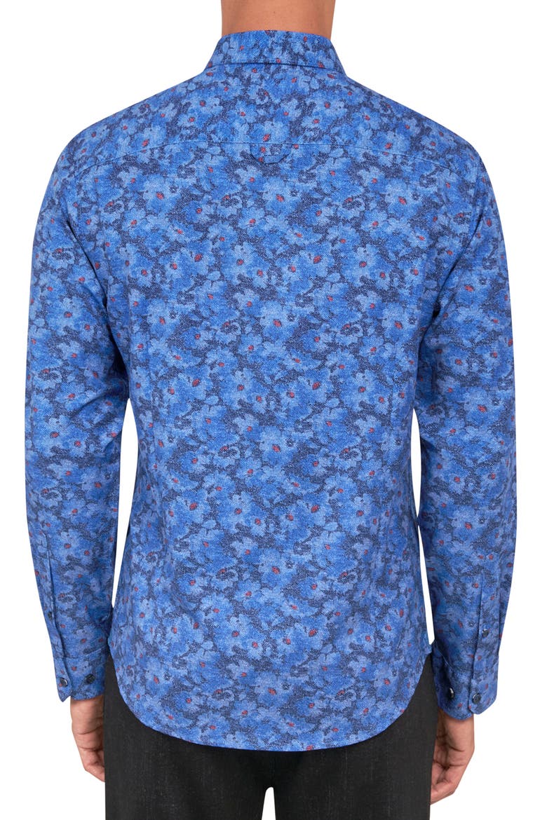 Slim Fit Denim Floral 4-Way Stretch Performance Long Sleeve Shirt, Alternate, color, NAVY