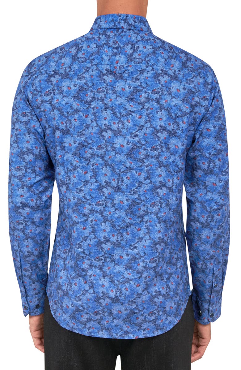 Brooklyn Brigade Slim Fit Denim Floral 4-Way Stretch Performance Long Sleeve Shirt, Alternate, color, Navy