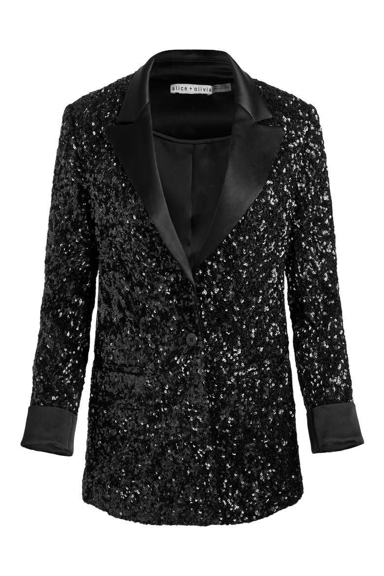Justine Sequin Blazer, Alternate, color, BLACK
